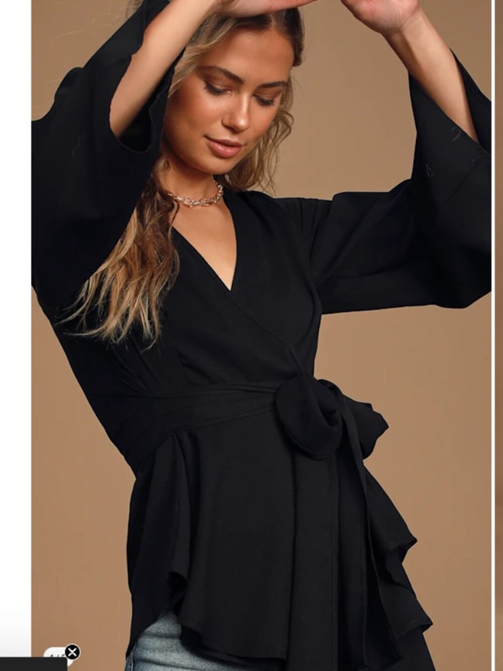 Lulus New Boldness Black Long Sleeve Wrap Top